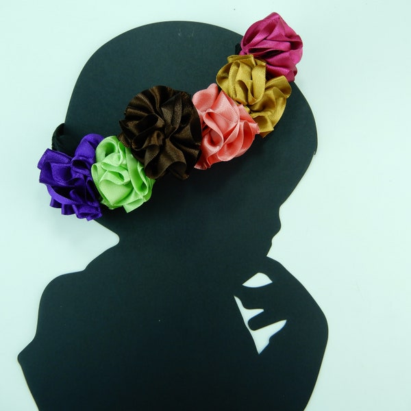 Hair bow ribbon and elastic Handmade style- day of the dead  hair piece ribbon baby Mexican boho hippie baby flower  ponytail