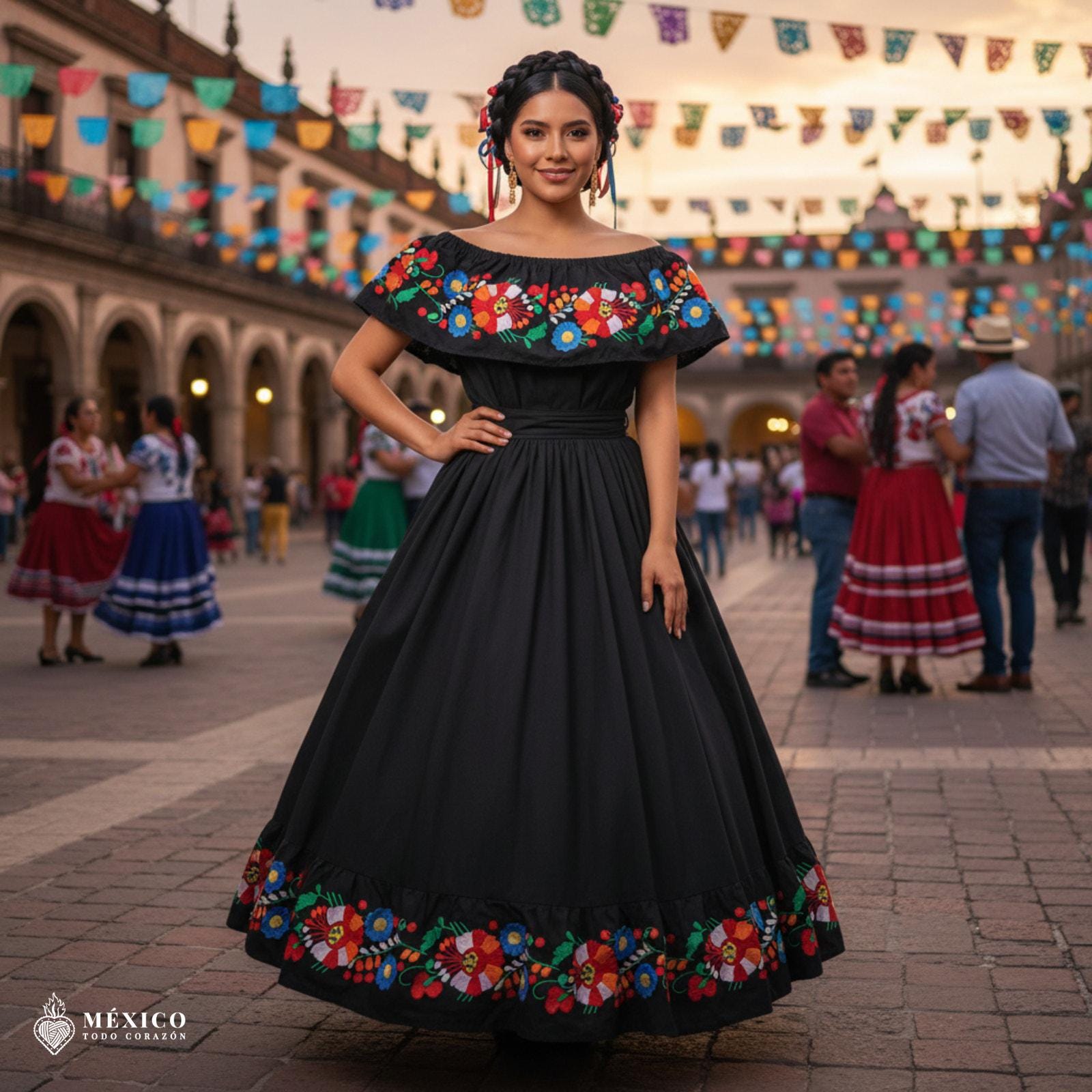 elegant mexican formal dress Mexican Embroidered Maxi Dress. Size S