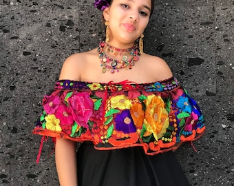 Mexican Blouse woman's CHIAPANECA  with lace Mexican hobo hippie flower coco theme party day of the dead Blouse ONLY 5 de Mayo