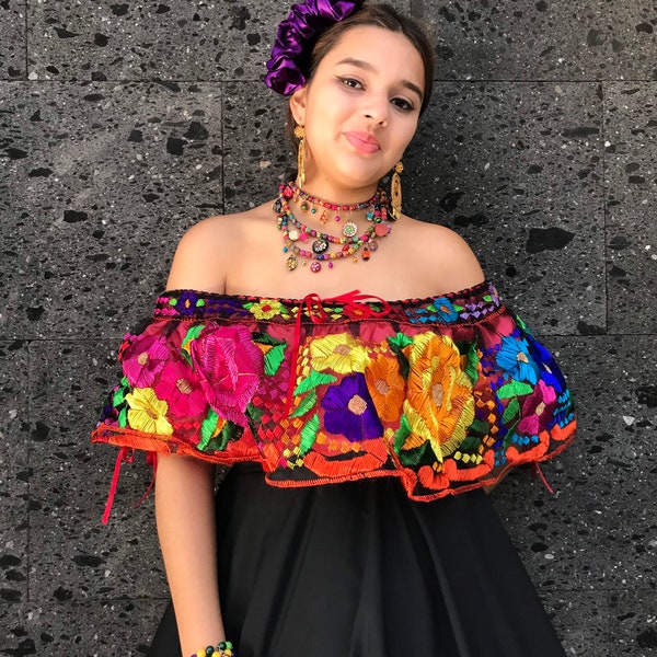 Chemisier mexicain FEMME CHIAPANECA avec dentelle Hobo hippie fleur mexicaine coco fête à thème journée de la blouse morte SEULEMENT 5 de Mayo