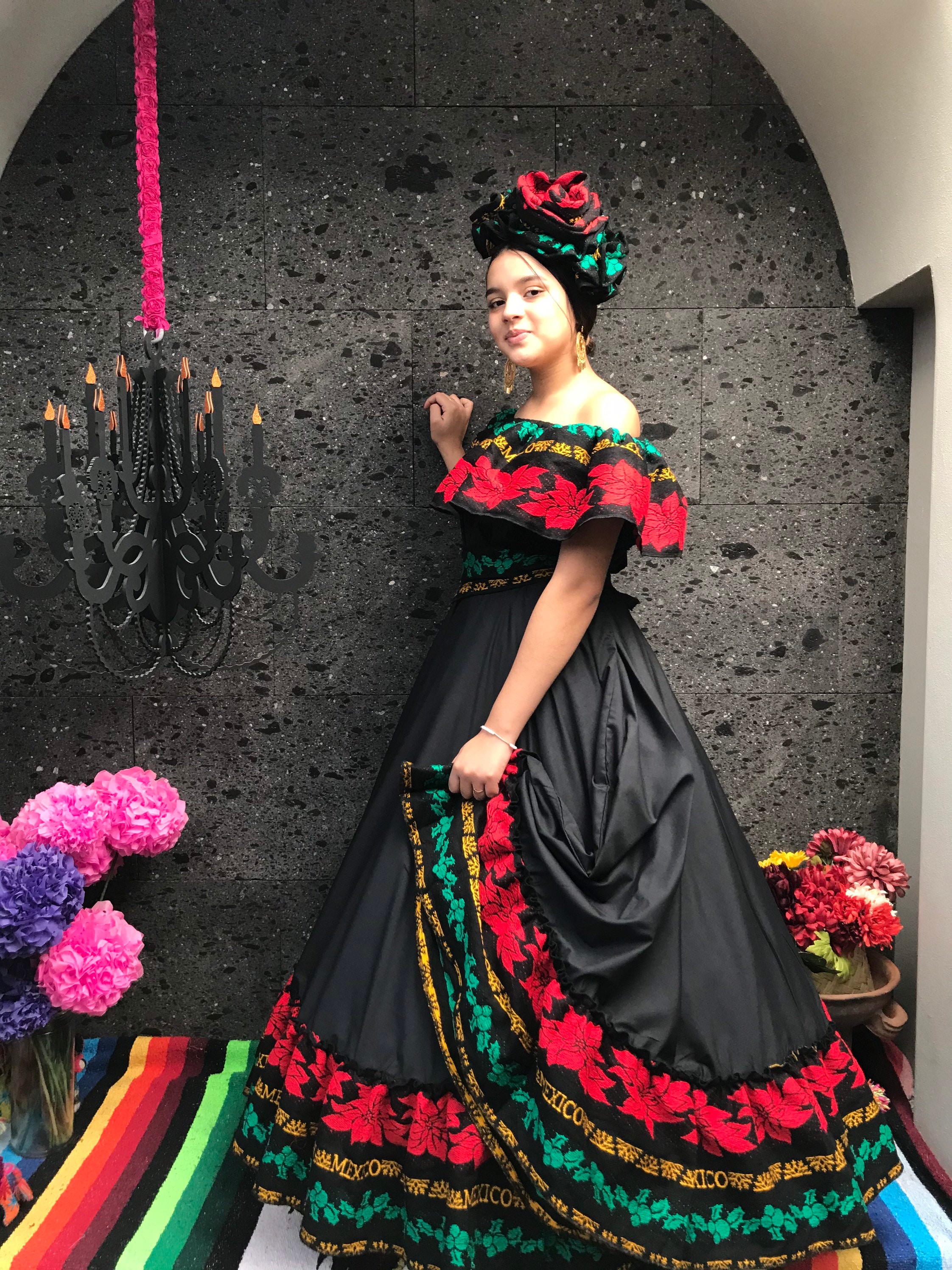 Mexican Black Dress Frida Kahlo Style-woman's Cambaya Boho Coco Theme Party  Day of the Dead 3 Pc Day of the Dead Costume 100cm 5 De Mayo - Etsy