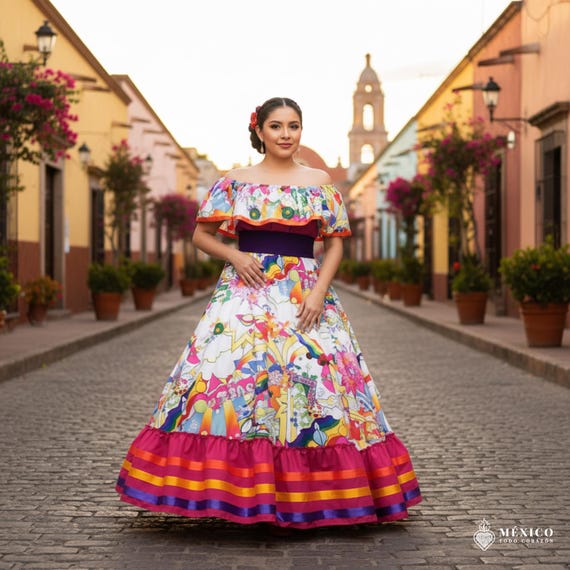 open lace back dress Mexican Charrita Ruffle Neckline Dress – Party Pieces McAllen