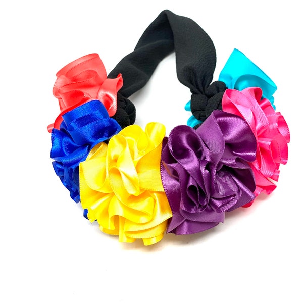 Hair bow ribbon and elastic Handmade - day of the dead hair piece ribbon baby Mexican boho hippie baby flower  ponytail