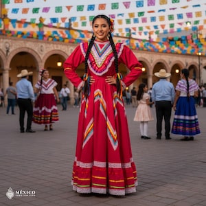 Fiusha Traditional Jalisco One-Piece Dress – Mexican Folklore Wear (Size 16)