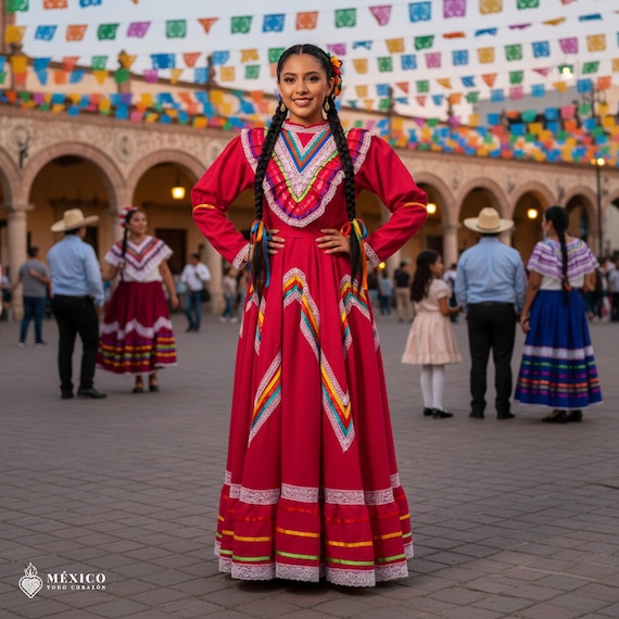 メキシコのドレス‼️ フィウシャ トラディショナル ハリスコ ワンピースドレス – メキシコの