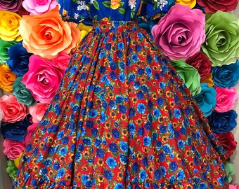 Flowered  Mexican  practice skirt 2 circle  5 de mayo day of the dead coco theme party  Frida Khalo inspired