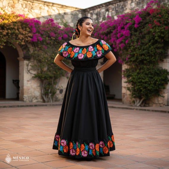 Traditional Mexican Embroidered Floral Dress – Handmade Special Edition