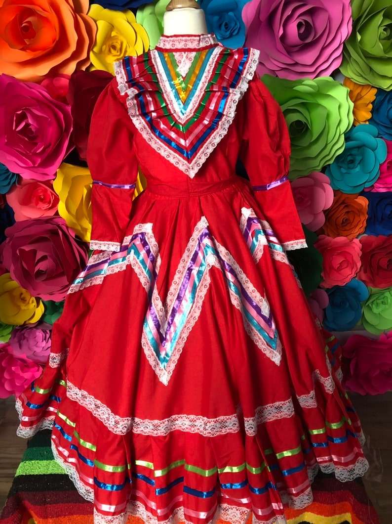 Mexican Jalisco dress Size 8 Red stunning KIDS Beautiful | Etsy