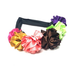 Hair bow ribbon and elastic Handmade day of the dead hair piece ribbon baby Mexican boho hippie baby flower ponytail image 1