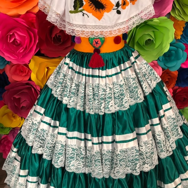 Pinotepa Nacional Mexicana Jade Oaxaca Frida Kahlo estilo-mujer mexicana boho coco fiesta temática día de muertos SKIRT SOLO 100cm