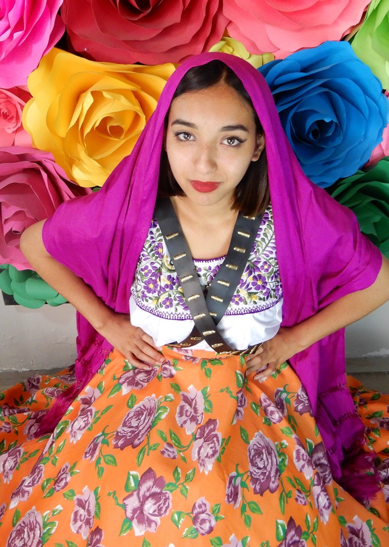Frida Kahlo style-womans mexican boho coco theme party day of the dead SKIRT ONLY 90CM Mexican Flowered skirt 35 inches Handmade-Beautiful