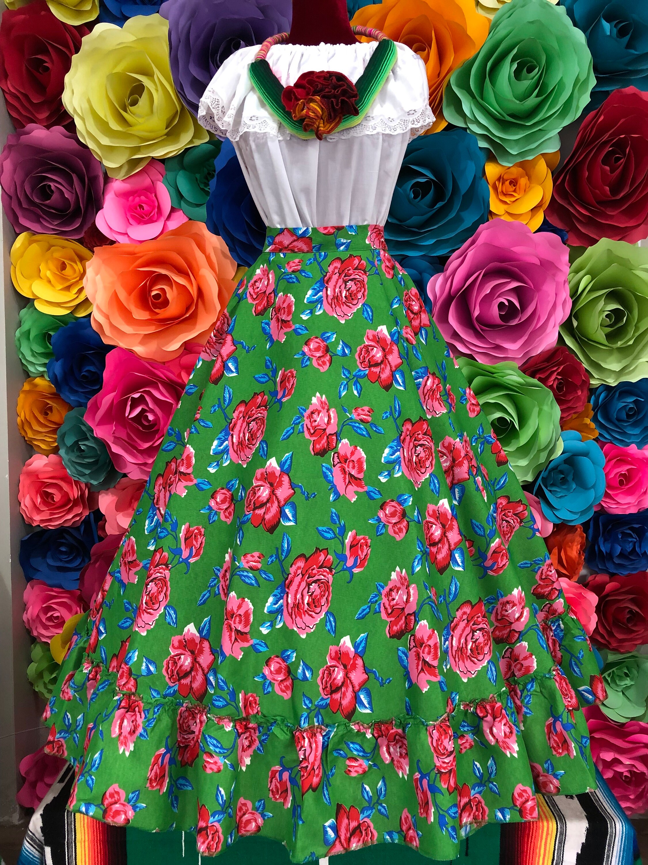 Mexican Flowered Flowered Black One Circle Practice Skirt-womans