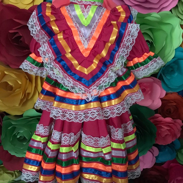 Mexican little girls two piece Jalisco double circle dress FIUSHA size one 5 de Mayo coco theme party day of the dead