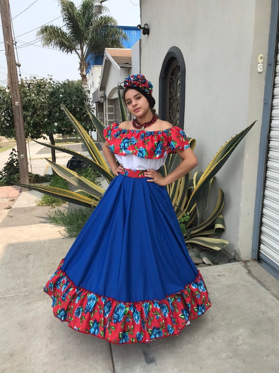 MUJERES Mexicanas Falda Azul Oscuro con top Hecho a mano Hermoso estilo mujer mexicana boho coco tema fiesta dia de los muertos 100cm Etsy Mexico