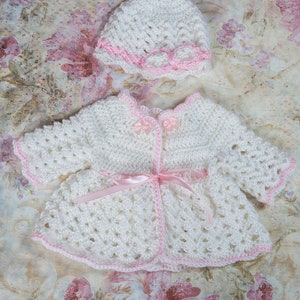 Crochet baby cardigan and hat, Baby girl sweater and hat set