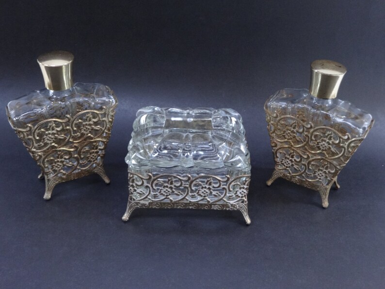 Vanity Set Gold Decor Perfume Bottle Trinket Box Ormolu