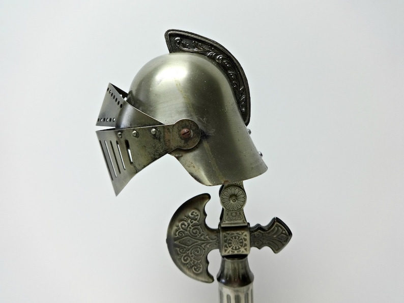 Metal table lamp knight armor helmet lampbattle ax medieval Etsy