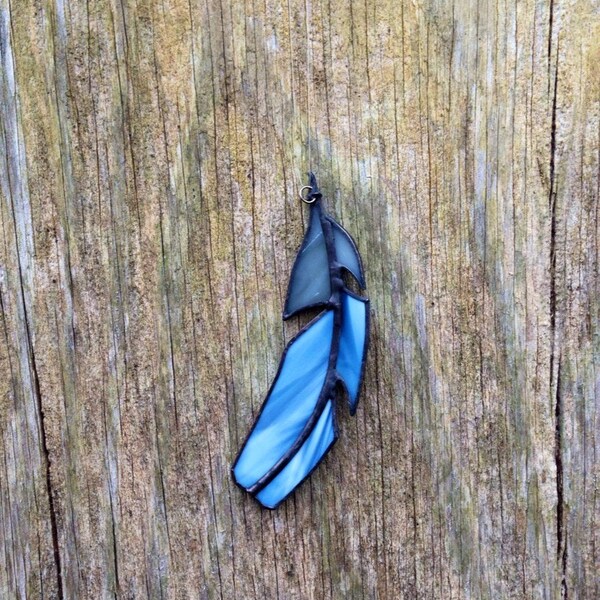 Eastern Bluebird feather #2, in stained glass