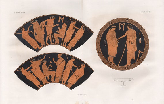 Classical Print Ancient Greek Vase Painting Original Antique Etsy