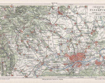 Frankfurt and surrounds, Germany, city map plan, circa 1895