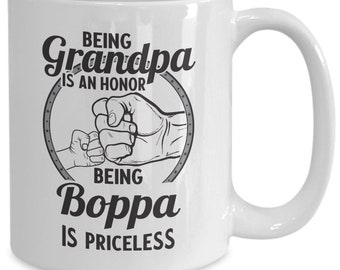 Boppa Gifts for Grandpa from Granddaughter Grand Son, Best Being Boppa Is Priceless Coffee Tea Mug Cup for Christmas Birthday or Fathers Day