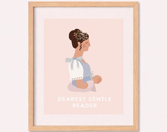 Bridgerton Inspired Wall Art Print | Regency Romance Aesthetic | Dearest Gentle Reader Quote | Feminine Vintage Illustration