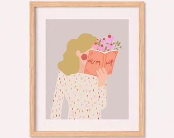 Romance Reader Wall Art | Smut Book Lover Print | BookTok Girly Decor | Spicy Bookish Illustration | Floral Romance Art