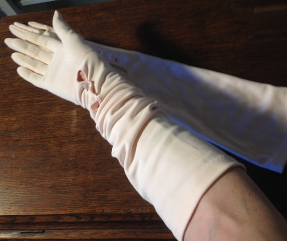 vintage soft pink elbow gloves - image 1