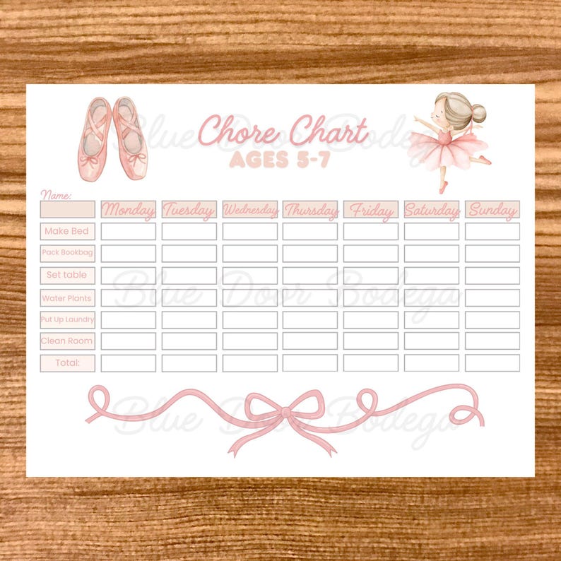 Printable Ballerina Chore Chart | Easy Kids Routine | Age-appropriate 5 ...
