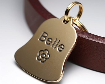 Dog Tag, Bell Dog Tag, Brass Dog Tag, Pet ID Tags, Personalized Dog Tag, Engraved Dog Tag, Small Dog Tag for Dogs, Name tag, Key ring