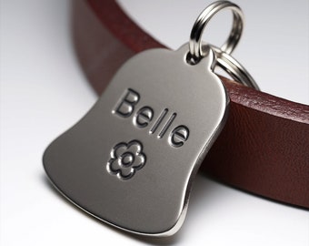 Dog Tag, Bell Dog Tag, Nickel Dog Tag, Pet ID Tags, Personalized Dog Tag, Engraved Dog Tag, Small Dog Tag for Dogs, Name tag, Key ring