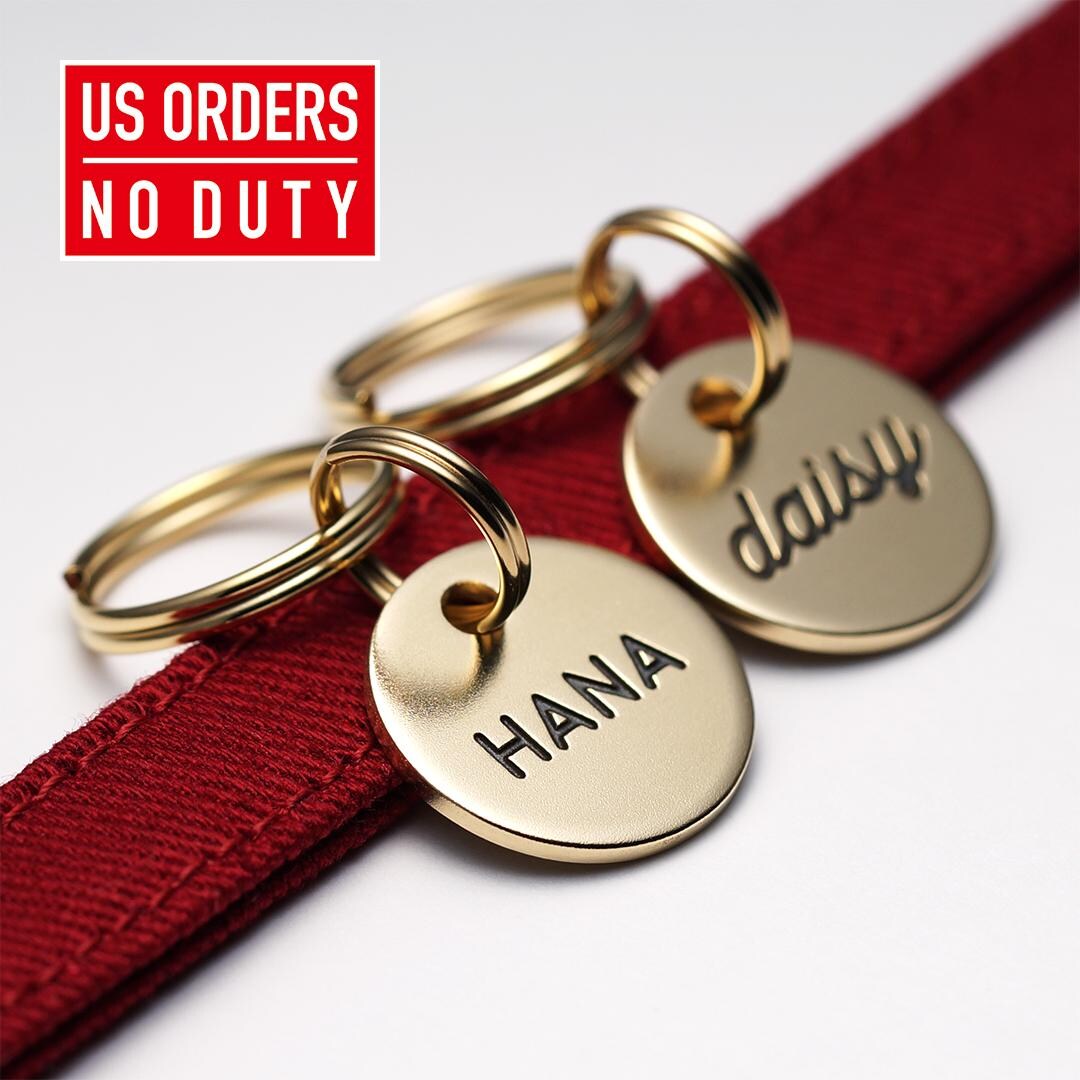 Cat Identification Tags Round Brass Cat ID Tag – Personalized Engraved Pet ID Name Tag for Cats ...