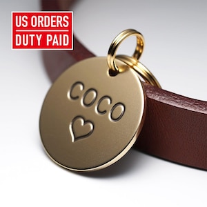 Round Dog Tag: Personalized Brass Dog Tag, Engraved Pet ID Tag, Custom Dog tag, Small Dog Tag for Dogs, Metal Name Keychain for gift