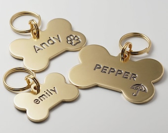 Dog Tag, Bone Dog Tag, Brass Dog Tag, Pet ID Tags, Personalized Dog Tag, Engraved Dog Tag, Small Dog Tag for Dogs, Custom Tag [Regular Font]