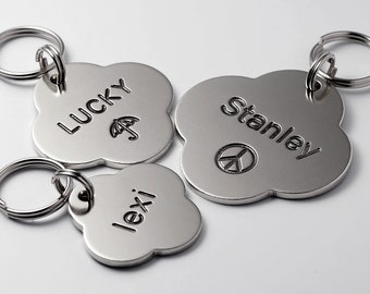 Dog Tag, Clover Dog Tag, Nickel Dog Tag, Pet ID Tags, Personalized Dog Tag, Engraved Dog Tag, Dog Tag for Dogs, Custom Tag [Regular Font]