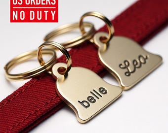 Bell Cat Tag: Personalized Brass Cat Tag, Engraved Pet ID Tag, Small Dog Tag for Cats, Tiny Dog Tag for Dogs, Mini Dog Tag for gift