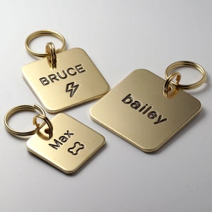 Dog Tag, Square Dog Tag, Brass Dog Tag, Pet ID Tags, Personalized Dog Tag, Engraved Dog Tag, Small Dog Tag for Dogs [Regular Font]