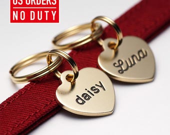 Heart Brass Cat ID Tag – Personalized Engraved Pet ID Name Tag for Cats and Small Dogs