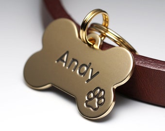 Dog Tag, Bone Dog Tag, Brass Dog Tag, Pet ID Tags, Personalized Dog Tag, Engraved Dog Tag, Small Dog Tag for Dogs, Name tag, Key ring