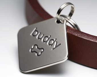 Dog Tag, Diamond Dog Tag, Nickel Dog Tag, Pet ID Tags, Personalized Dog Tag, Engraved Dog Tag, Small Dog Tag for Dogs, Name tag, Key ring