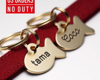 Fish Brass Cat ID Tag – Personalized Engraved Pet ID Name Tag for Cats and Small Dogs