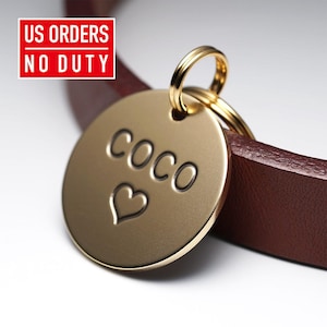 Round Dog Tag: Personalized Brass Dog Tag, Engraved Pet ID Tag, Custom Dog tag, Small Dog Tag for Dogs, Metal Name Keychain for gift