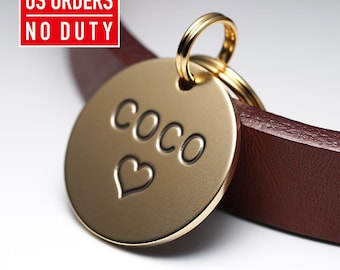 Round Dog Tag: Personalized Brass Dog Tag, Engraved Pet ID Tag, Custom Dog tag, Small Dog Tag for Dogs, Metal Name Keychain for gift