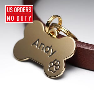 Placa de identificación para perros con forma de hueso: Placa de identificación de latón personalizada, placa de identificación grabada para mascotas, placa de identificación personalizada, placa de identificación pequeña para perros, llavero de metal con nombre para regalo.