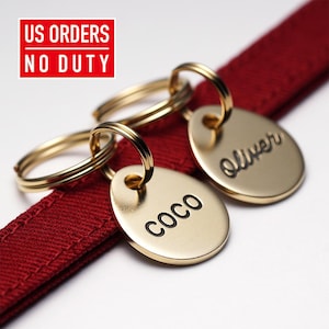 Drop Cat Tag: Personalized Brass Cat Tag, Engraved Pet ID Tag, Small Dog Tag for Cats, Tiny Dog Tag for Dogs, Mini Dog Tag for gift