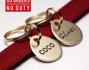 Drop Cat Tag: Personalized Brass Cat Tag, Engraved Pet ID Tag, Small Dog Tag for Cats, Tiny Dog Tag for Dogs, Mini Dog Tag for gift