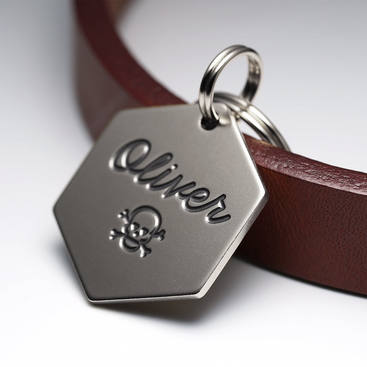 Dog Tag script Font Hexagon Dog Tag Nickel Dog Tag Pet ID Etsy UK