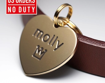 Placa de identificación con forma de corazón: placa de identificación de latón personalizada, placa de identificación grabada para mascotas, placa de identificación personalizada, placa de identificación pequeña para perros, llavero de metal con nombre para regalo.