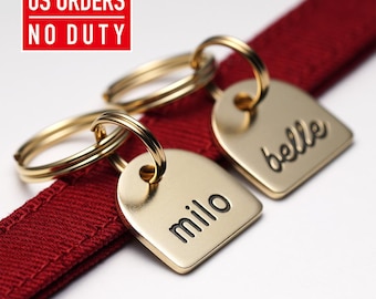 Arch Cat Tag: Personalized Brass Cat Tag, Engraved Pet ID Tag, Small Dog Tag for Cats, Tiny Dog Tag for Dogs, Mini Dog Tag for gift