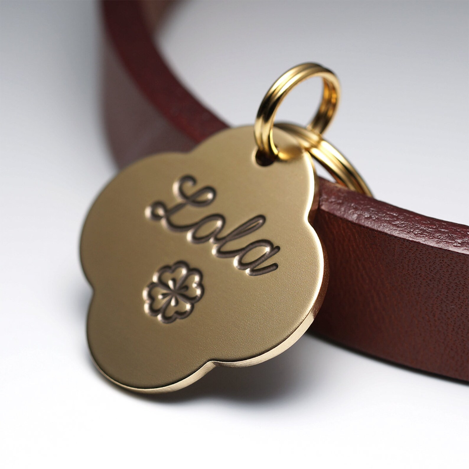 Dog Tag Script Font Clover Dog Tag Brass Dog Tag Pet ID Etsy